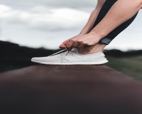 A close up of comfortable casual sneakers ready for an outdoor walk